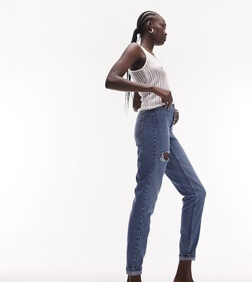 Topshop Tall Mom jeans with brixton rip in mid blue