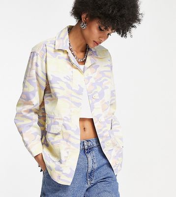 Topshop Tall oversized lightweight shacket in pastel camo print-Multi
