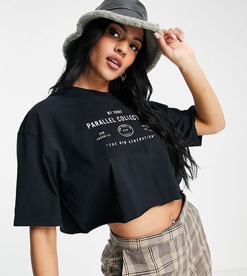 Topshop Tall parallel collective crop tee in black