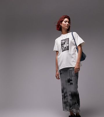 Topshop Tall photographic split mesh midi skirt in mono-Multi