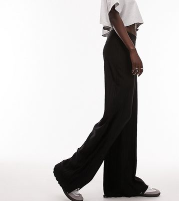 Topshop Tall plisse wide leg pants in black