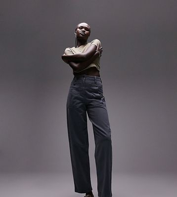 Topshop Tall premium balloon tapered pocket pants in navy