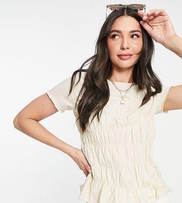 Topshop Tall shirred ruched tee in neutral
