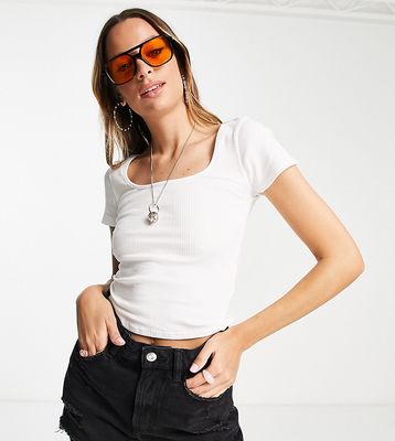 Topshop Tall Square Neck Rib Tee in white