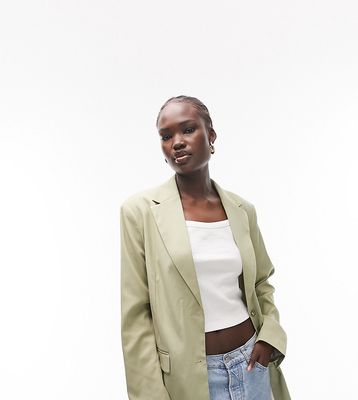 Topshop Tall straight jacket in sage - part of a set-No color