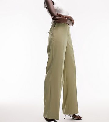 Topshop Tall straight slouch pants with back pocket detail in sage - part of a set-No color