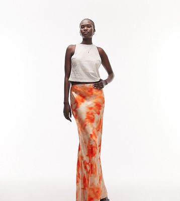 Topshop Tall tie dye printed maxi skirt in orange