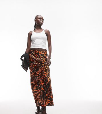 Topshop Tall tropical print maxi skirt in orange