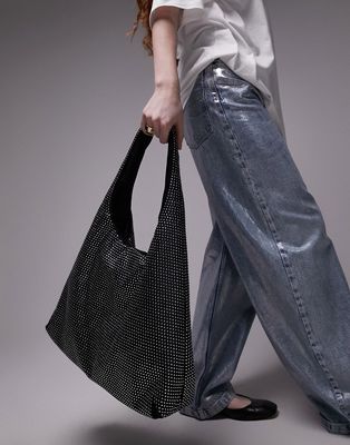 Topshop Tatiana embellished tote bag in black