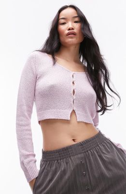 Topshop Textured Crop Cardigan in Pink