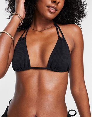 Topshop textured double strap triangle bikini top in black