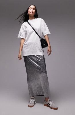 Topshop Textured Metallic Maxi Skirt in Silver