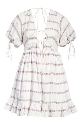 Topshop Textured Stripe Cotton Minidress in Ivory