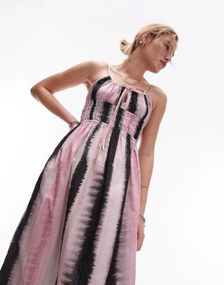 Topshop tie dye print beach dress in pink-Multi