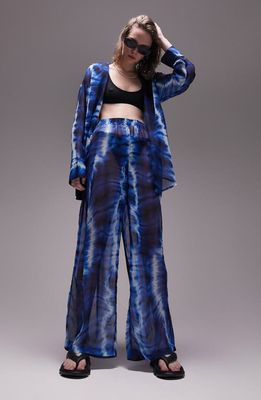Topshop Tie Dye Wide Leg Cover-Up Pants in Mid Blue