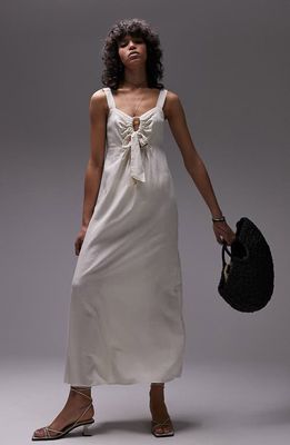 Topshop Tie Front Sleeveless Midi Dress in Cream