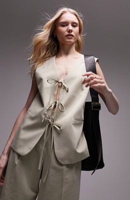 Topshop Tie Front Vest in Beige