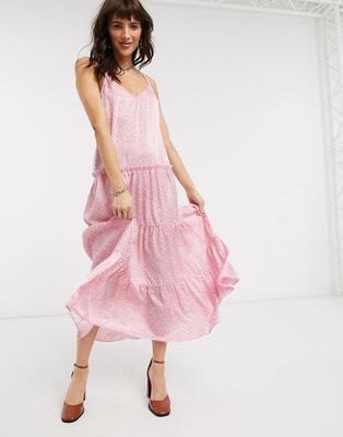 Topshop tiered cami midi dress in pink floral