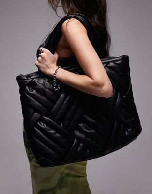 Topshop Tolly premium oversized tote bag in black