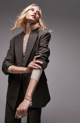 Topshop Tonic One-Button Blazer in Brown