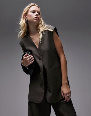 Topshop tonic oversized tailored vest in brown - part of a set