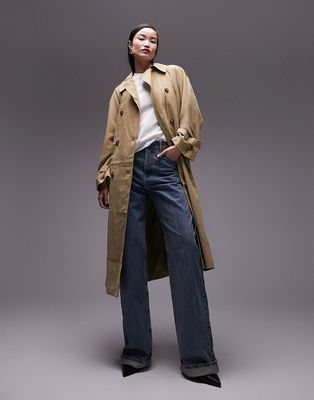 Topshop trench coat in taupe-Brown