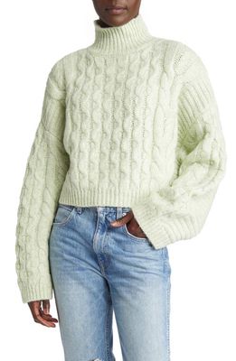 Topshop Turtleneck Cable Stitch Sweater in Light Green