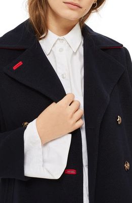 Topshop Twill Peacoat in Navy Blue