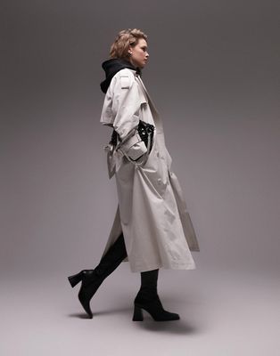 Topshop ultimate trench coat in stone-Neutral