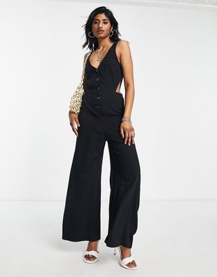 Topshop utility pocket cut out casual jumpsuit in black