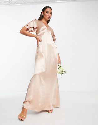 Topshop vera blend bridesmaid heart cut out back midi dress in blush - LPINK