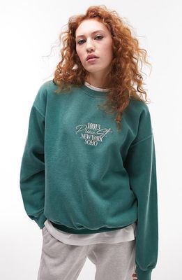 Topshop Vintage Wash Cotton Blend Sweatshirt in Medium Green