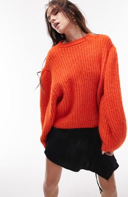 Topshop Volume Sleeve Sweater in Orange