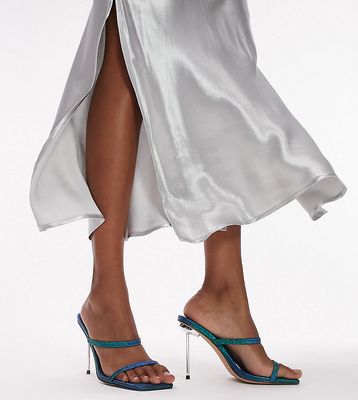 Topshop Wide Fit Sophie strappy heeled mule in blue