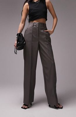 Topshop Wide Leg Faux Leather Trousers in Light Grey