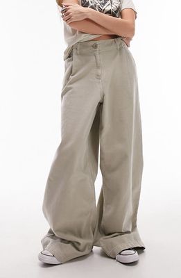 Topshop Wide Leg Puddle Pants in Beige