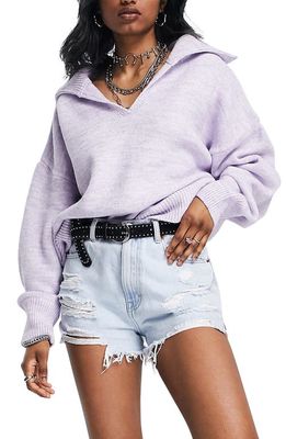 Topshop Women's Polo Sweater in Lilac