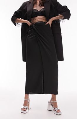 Topshop Wrap Satin Maxi Skirt in Black