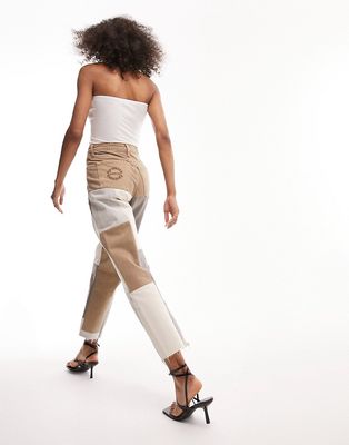 Topshop X BY.WUZZY patchwork jean in stone-Neutral