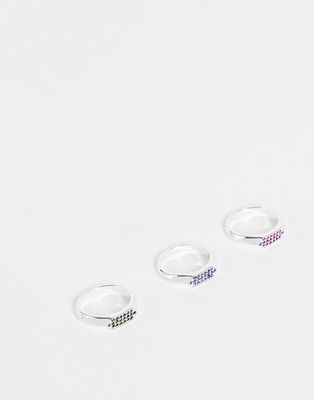 Topshop x3 multipack pastel pave rings in silver