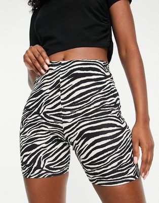 Topshop zebra printed legging shorts in monochrome-Black