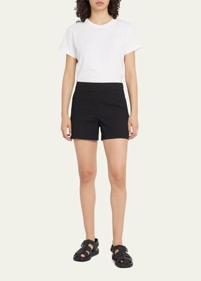 Topstitched Linen-Blend Mini Shorts