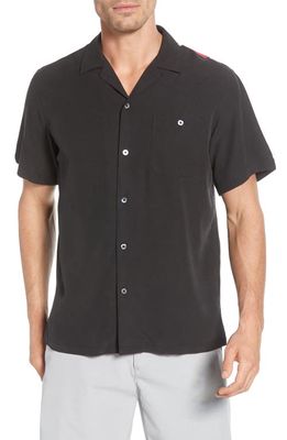 Tori Richard Santa Notes Classic Fit Silk Blend Button-Up Shirt in Black