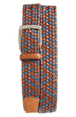 Torino Braided Leather & Linen Belt in Cognac/Navy