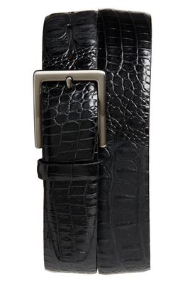 Torino Hornback Embossed Leather Belt in Black