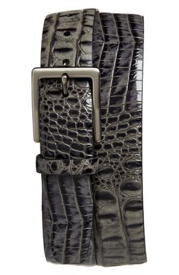 Torino Hornback Embossed Leather Belt in Grey