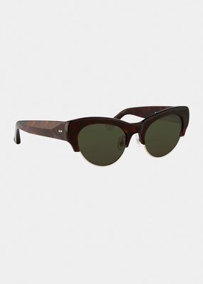 Tortoiseshell Beveled Acetate Cat-Eye Sunglasses