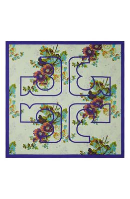 Tory Burch 3D T-Monogram Silk Square Scarf in Blurry Floral Purple