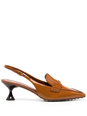 Tory Burch 55mm pointed-toe patent-leather pumps - Brown