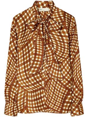 Tory Burch abstract-pattern print silk bluse - Brown